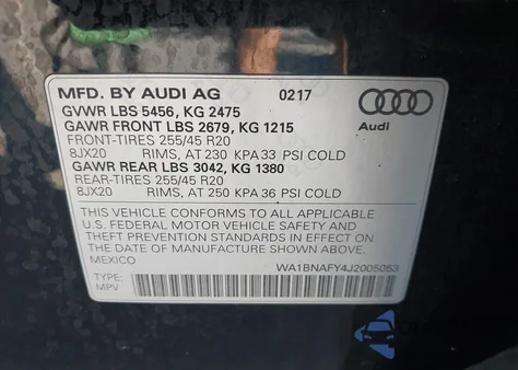 2018 Audi Q5 2.0T Premium/2.0T Tech Premium from USA, damaged, VIN WA1BNAFY4J2005053